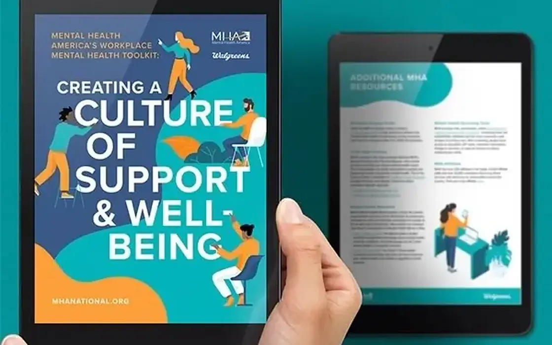 Mental Health America workplace mental health toolkit on a tablet