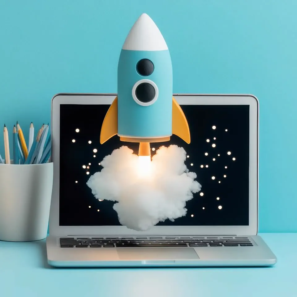 Launching a project with a rocket taking off