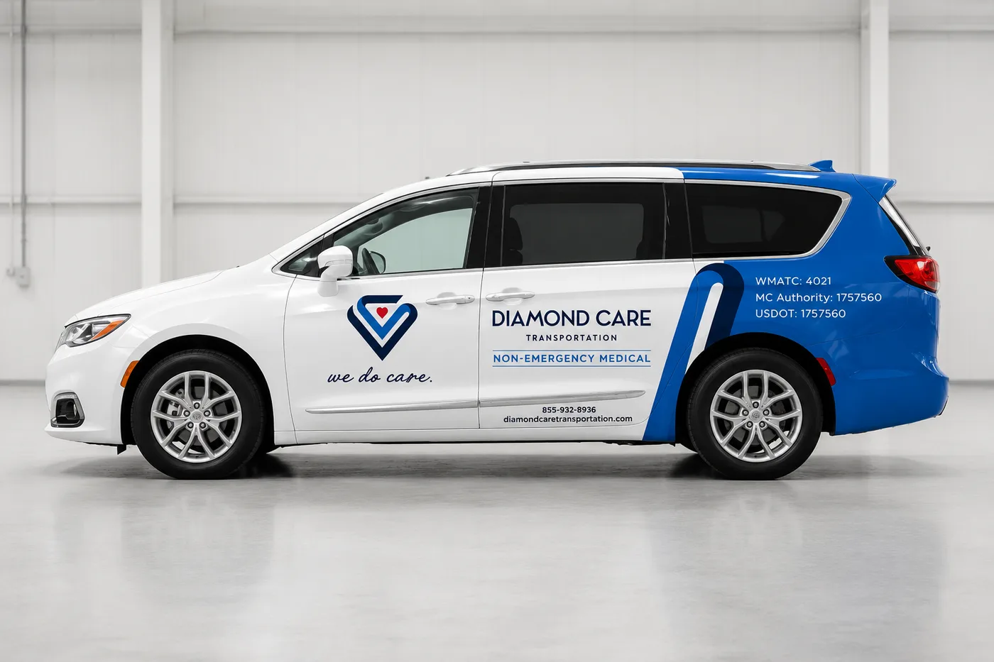 Diamond Care Transportation branded van wrap